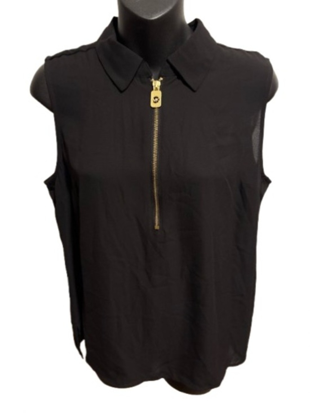 Michael Kors Sleeveless Black Collared Zip-Front Top NWT size L